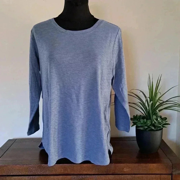 NWT Kirkland Signature 3/4 Sleeved T-shirt Blue Slub Knit Tee Ladies Medium - Picture 4 of 13